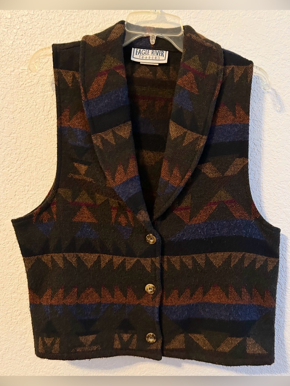 Southwestern Wool Blend Vest, Colorful Eagle River Vintage Top Western Boho
